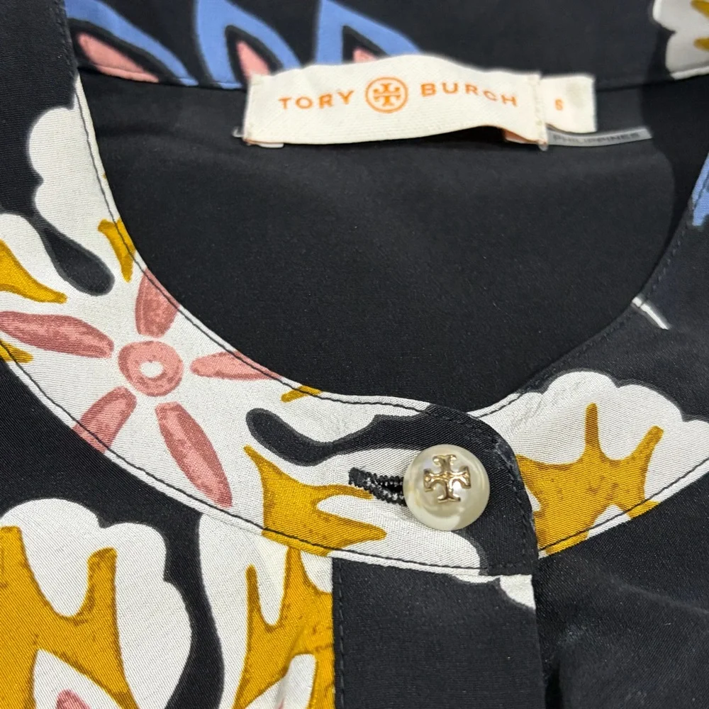 Tory Burch Jane Floral Silk Shirt Dress Black hopewell Print Size 6‎